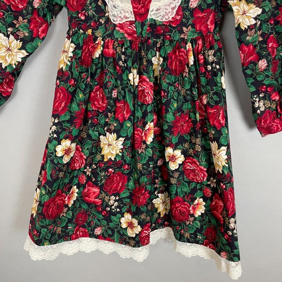Vintage Christmas Dress Girl Child Lace Floral Long Sleeve Holiday Size 6X Kid - Picture 4 of 13